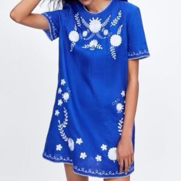 Zara Dresses & Skirts - Zara Royal Blue Dress with White Stitching